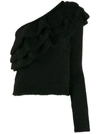 Philosophy Di Lorenzo Serafini One-shoulder Tiered Ruffled Knitted Sweater In Black