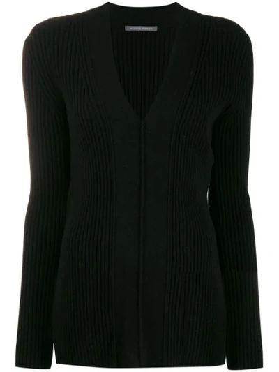 Alberta Ferretti Ribbed V-neck Sweater In Black