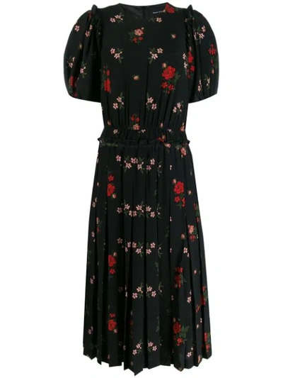 Simone Rocha Pleated Floral-print Dress In Black