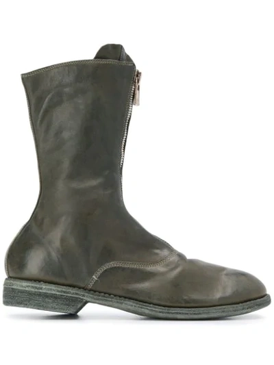 Guidi Front Zip Ankle Boots In Green