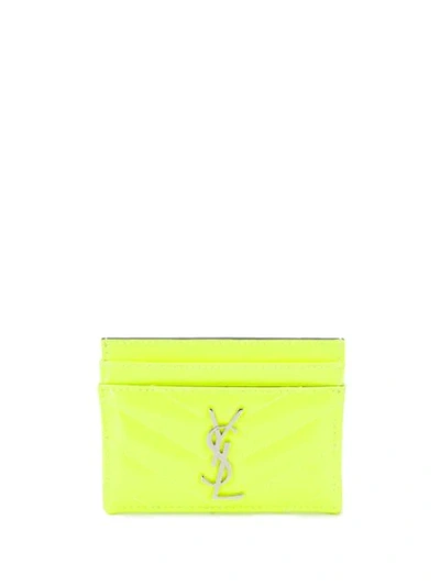 Saint Laurent Monogram Card Holder In Yellow