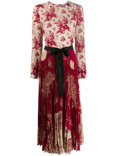 Red Valentino Pleated Floral-print Dress In Red