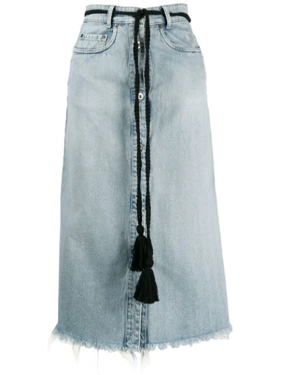 Miu Miu Tassel Belt Denim Midi Skirt In Blue