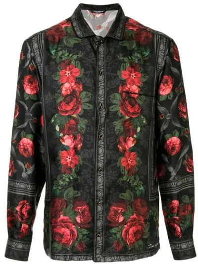 Dolce & Gabbana Rose Print Shirt In Black