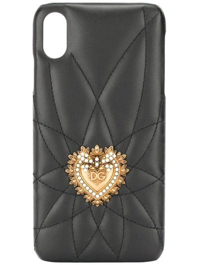 Dolce & Gabbana Quilted Calfskin Devotion Iphone 12 Pro Max Cover In Nero