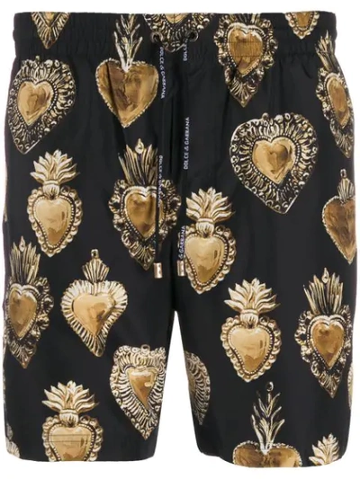 Dolce & Gabbana Heart Print Shorts In Black