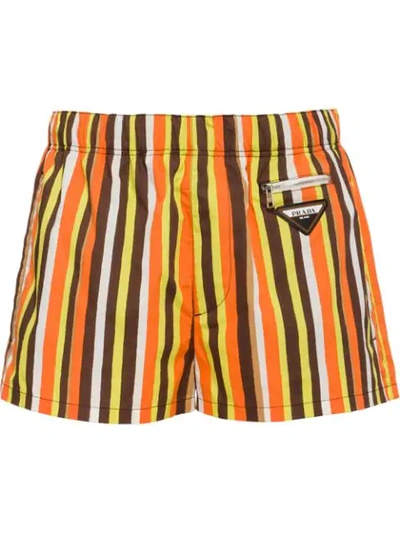 Prada Striped Swim Shorts In Orange