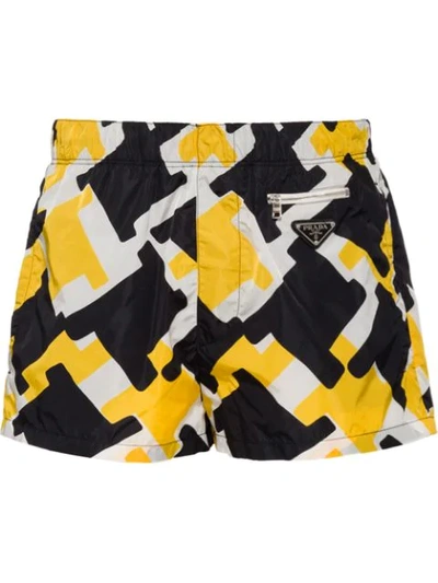 Prada Abstract Pattern Swim Shorts In Yellow