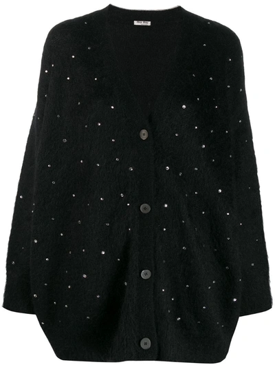 Miu Miu Embellished Oversized Cardigan In Black