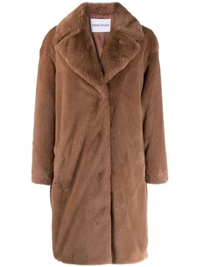 Stand Studio Camille Faux-shearling Coat In Brown