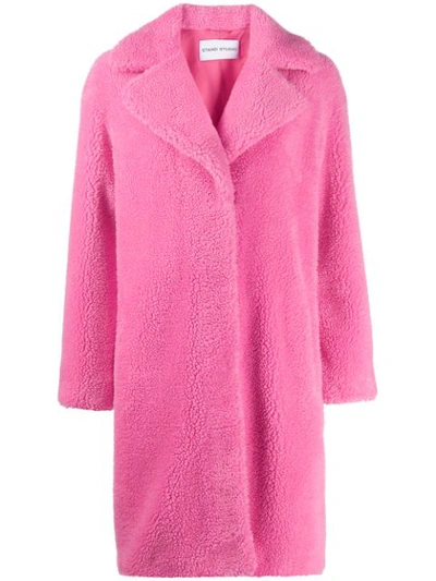 Stand Studio Stand Camille Faux Shearling Cocoon Coat In Bubble Gum