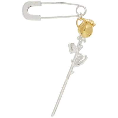 Ambush Silver & Gold Rose Charm Safety Pin Single Earring