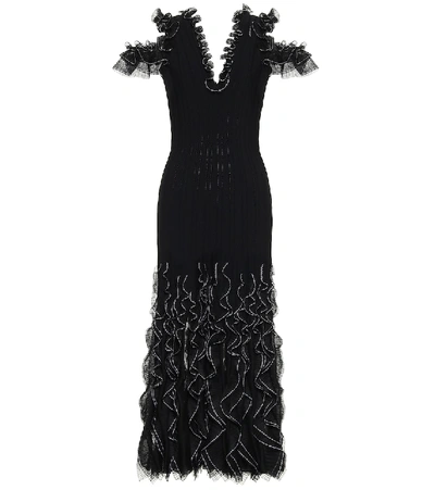 Alexander Mcqueen Sheer Ruffle Knit Dress In Black