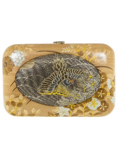 Silvia Furmanovich Vintage Japanese Fabric Wood Clutch In Gold