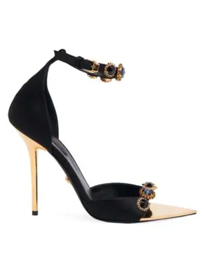 Versace Irina Embellished-crystal Satin Stiletto Sandals In Black