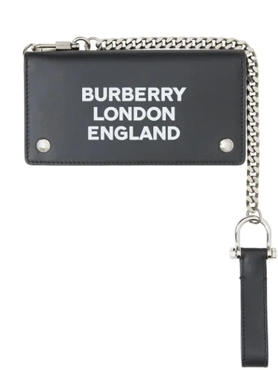 Burberry Logo Print Leather Wallet With Detachable Strap In Black