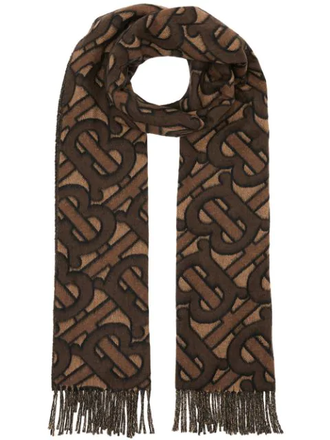 Burberry Monogram Cashmere Jacquard Scarf In Brown | ModeSens