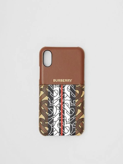Burberry Leather And Monogram Stripe E-canvas Iphone X/xs Case In Bridle Brown
