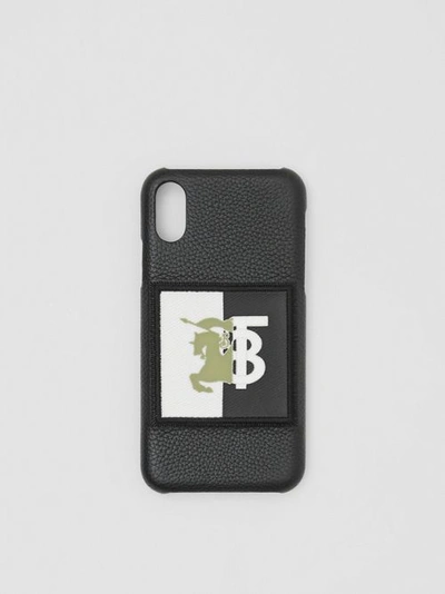 Burberry Contrast Logo Graphic Leather Iphone X/xs Case In Black