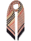 Burberry Icon Stripe Monogram Print Wool Silk Square Large Scarf In Neutrals