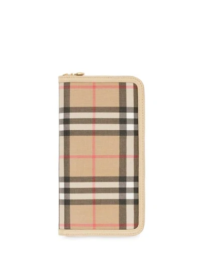 Burberry Vintage Check E-canvas And Leather Wallet In Neutrals