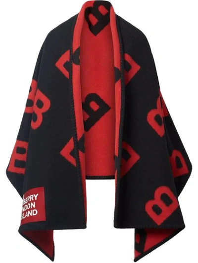Burberry Reversible B Motif Wool Cashmere Blanket Cape In Black