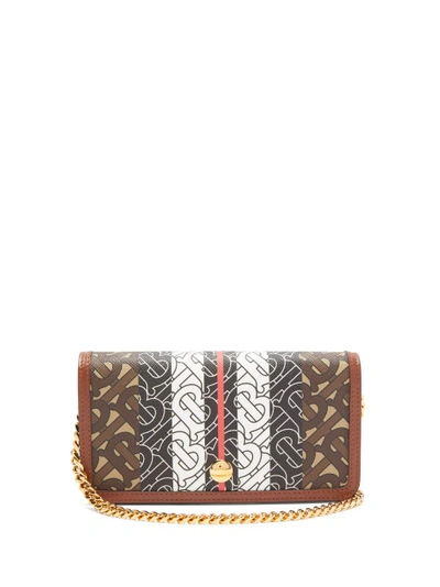 Burberry Monogram Stripe E-canvas Phone Wallet With Strap In Brown