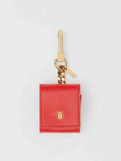 Burberry Grainy Leather Airpods Case In Bright Red