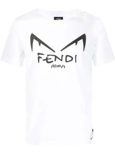 Fendi Printed Rubber Cotton Jersey T-shirt In White
