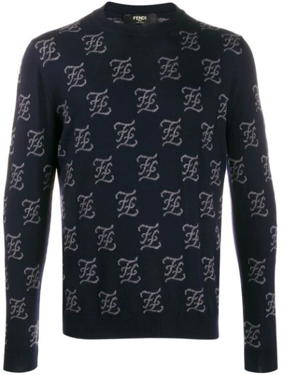 Fendi Gothic Logo Crewneck Sweater In Blue