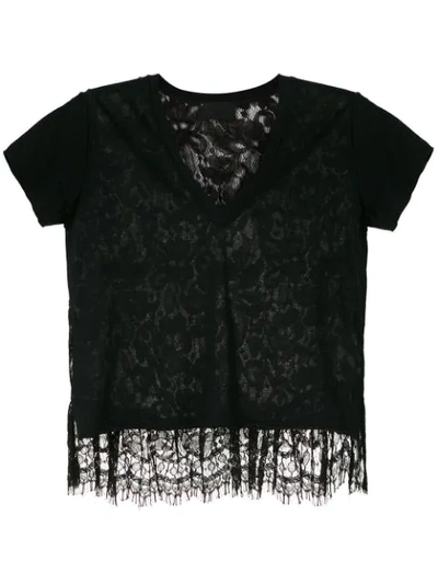 Andrea Bogosian Lace Panel Pen T-shirt In Black