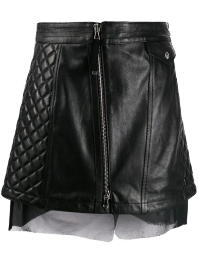 Diesel Black Gold Quilted Leather Skirt In Black