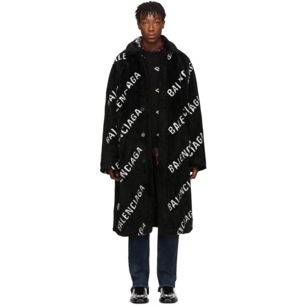 Balenciaga Oversized Logo-print Faux-fur Coat In 1001 Blkivo | ModeSens