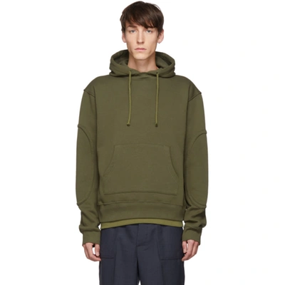 Jacquemus Layered Fleece-back Cotton-blend Jersey Hoodie In Green