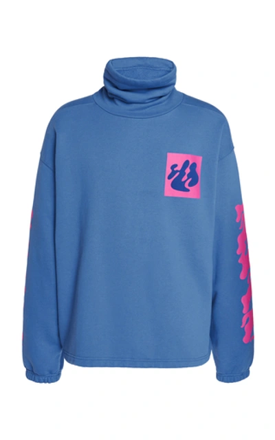 Off-white Printed Turtleneck Cotton-terry Sweatshirt In Blue