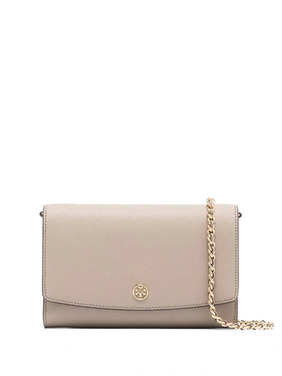 Tory Burch Women's Robinson Leather Wallet-on-chain In Gray Heron