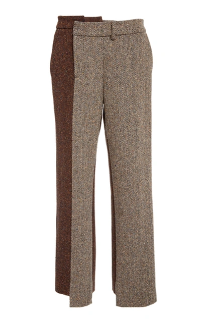 Monse Cropped Paneled Herringbone Wool-blend Straight-leg Pants In Camel