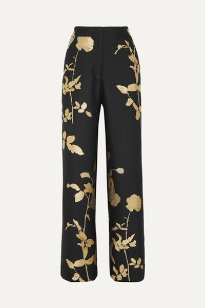 Dries Van Noten Metallic Floral-jacquard Wide-leg Pants In Black