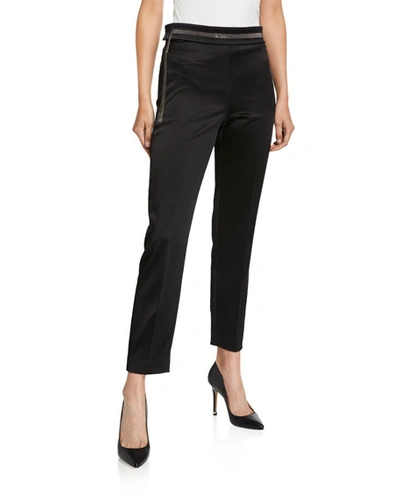 Elie Tahari Marcia Satin Ankle Trousers With Metallic Sash In Black