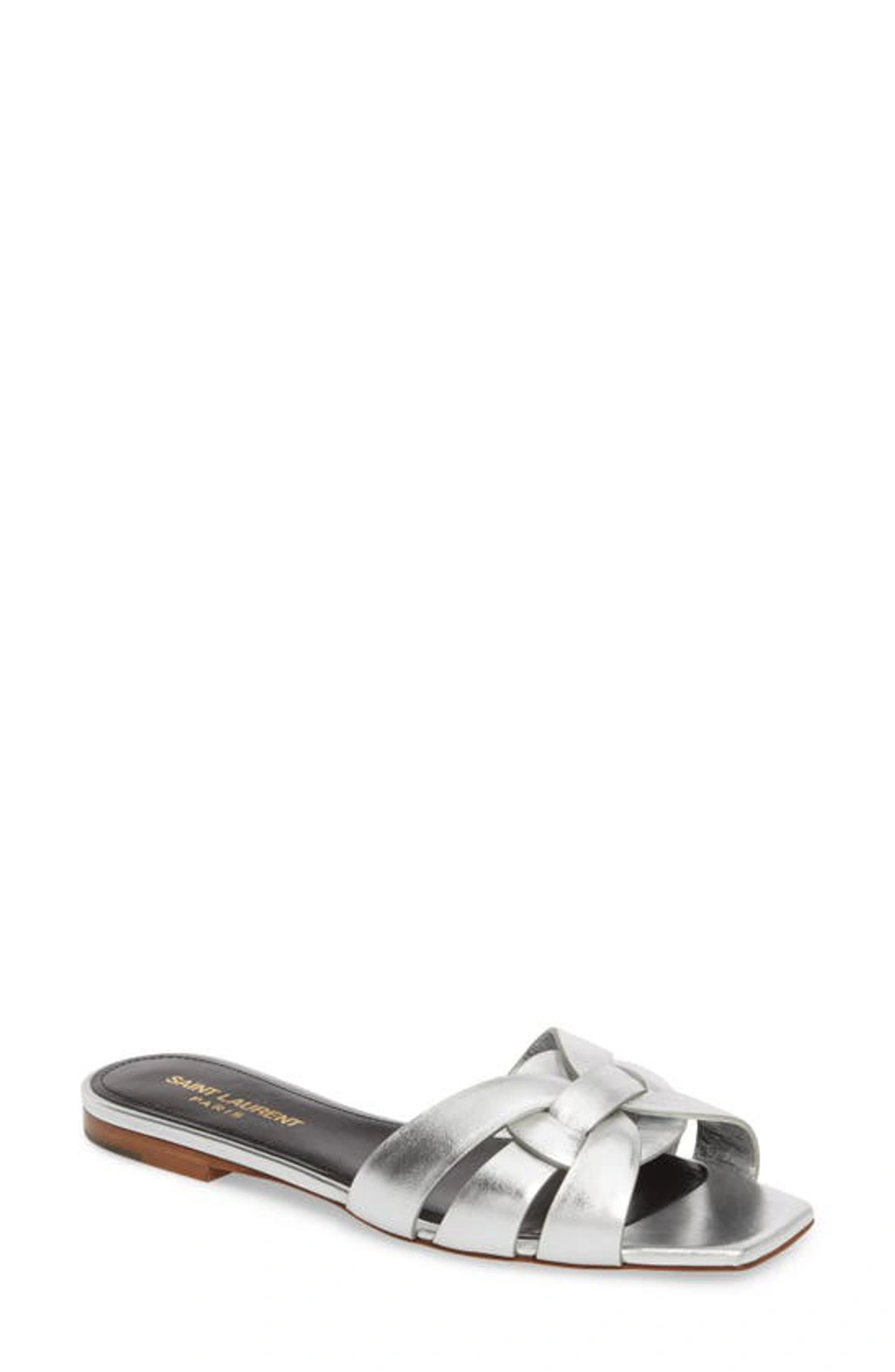 Saint Laurent Nu Pieds Tribute 05 Silver Leather Sandals In