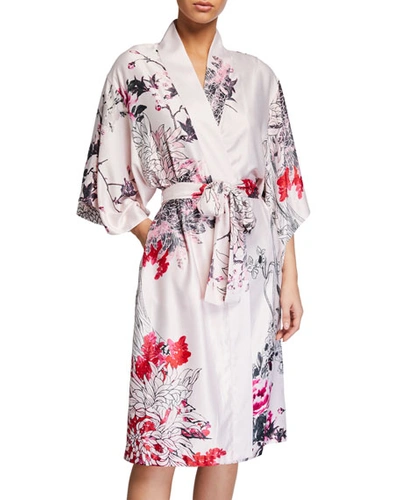Natori Nikko Floral-print Satin Robe In Pink Pattern