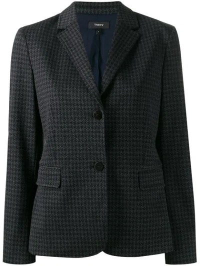 Theory Houndstooth Shrunken Two-button Jacket In Grey