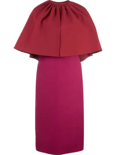 Gucci Short-sleeve Colorblock Dress W/ Cape In Red