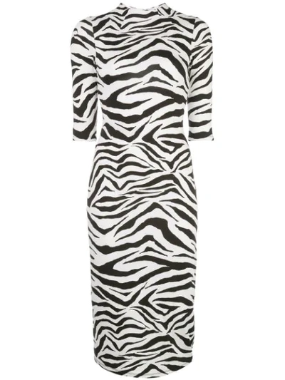 Alice And Olivia Alice + Olivia Delora Fitted Mock Neck Dress In White. In Black White