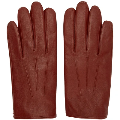 Hugo Red Leather Gloves In 226 Rustcop