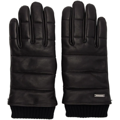 Hugo Black Leather 3d Stitching Gloves In 1 Black