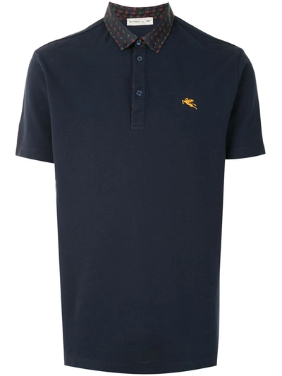 Etro Patterned Collar Polo Shirt In Blue