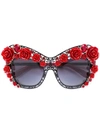 Dolce & Gabbana Dolce Lace Rose & Rhinestone Cat-eye Sunglasses, Black/red