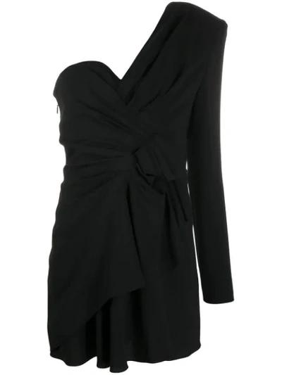 Saint Laurent Asymmetric Gathered Crepe Mini Dress In Black