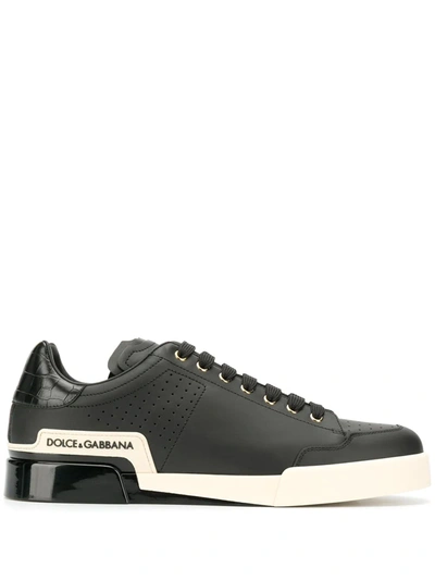 Dolce & Gabbana Calfskin Nappa Portofino Sneakers With Painted Sole In Black